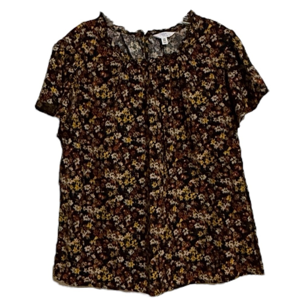 Time and Tru Black Short Sleeve Mandarin Collar Blouse
